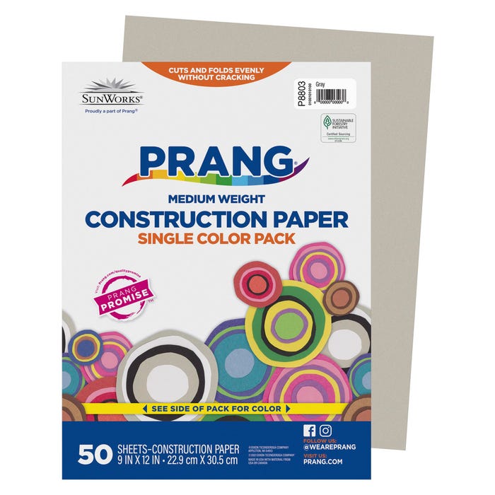 Prang Medium Weight Construction Paper, 9 x 12 Inches, Gray, 50 Sheets