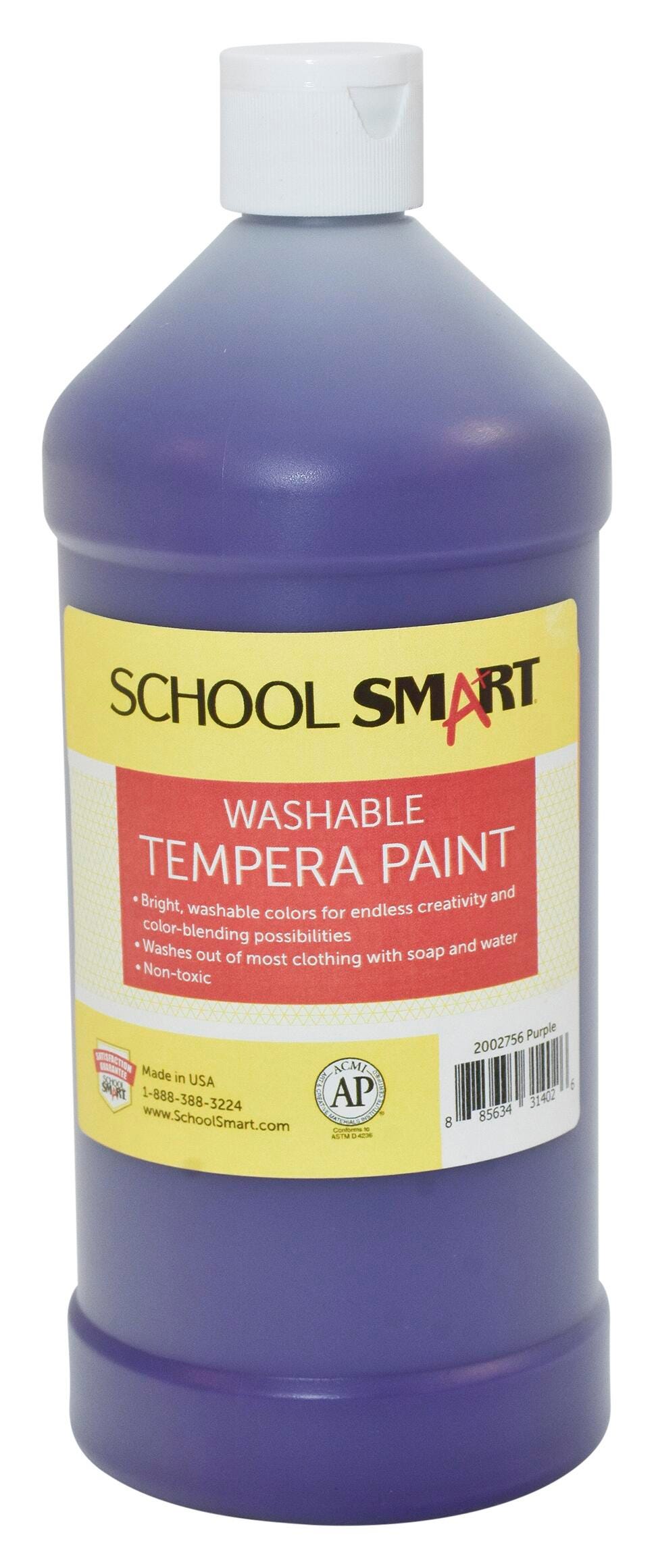 School Smart Washable Tempera Paint, Purple, 1 Quart Bottle Item Number 2002756