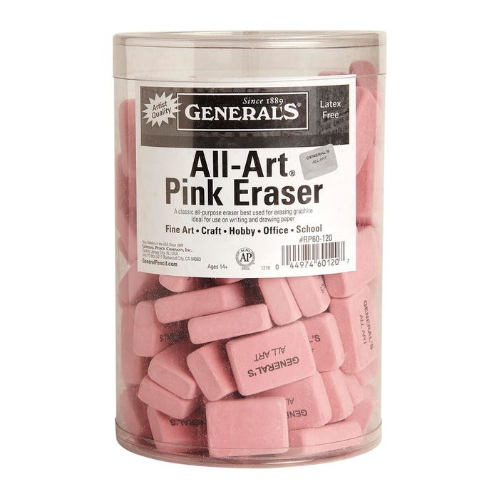 General’s All-Art Pink Erasers, Small, Tub of 120