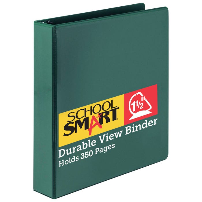 School Smart Durable Polypropylene D-Ring View Binder, 1-1/2 Inches, Green