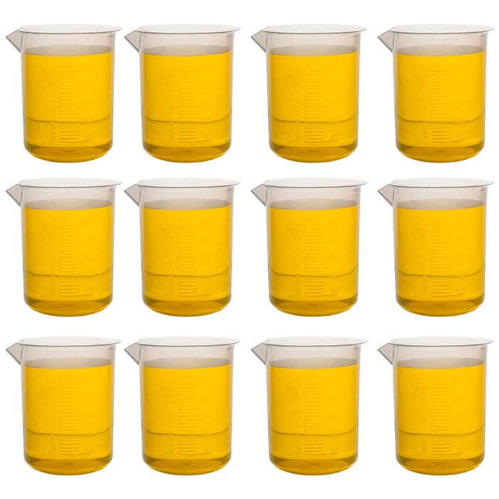 Eisco 250mL Polypropylene Beaker, Molded Graduations, Pack of 12