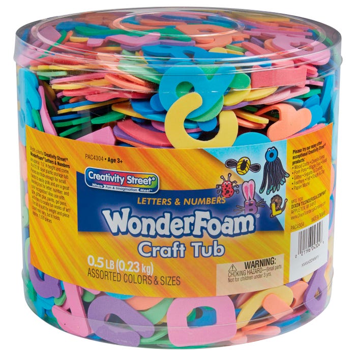 WonderFoam Letters and Numbers Set, 1-1/2 Inches, Assorted Colors, 1/2 Pound Bag