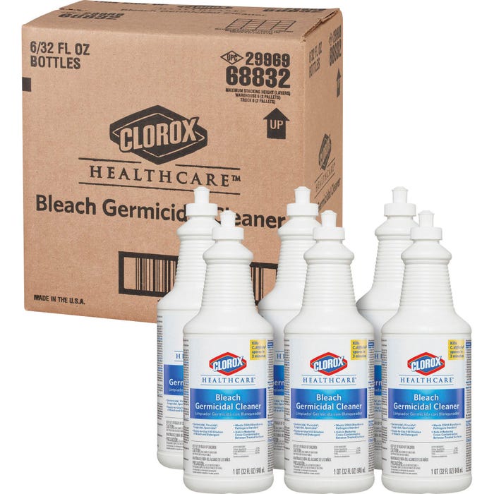 Clorox Healthcare Bleach Germicidal Cleaner, 1 Quart Bottles, Case of 6