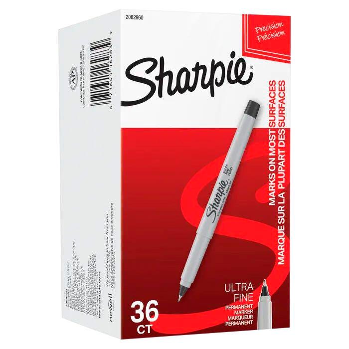 Sharpie Permanent Markers, Ultra Fine Point, Black, Pack of 36