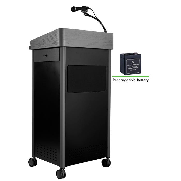 Oklahoma Sound Greystone Lectern with Sound and Rechargeable Battery, 23-1/2 x 19-1/4 x 45-1/2 Inches