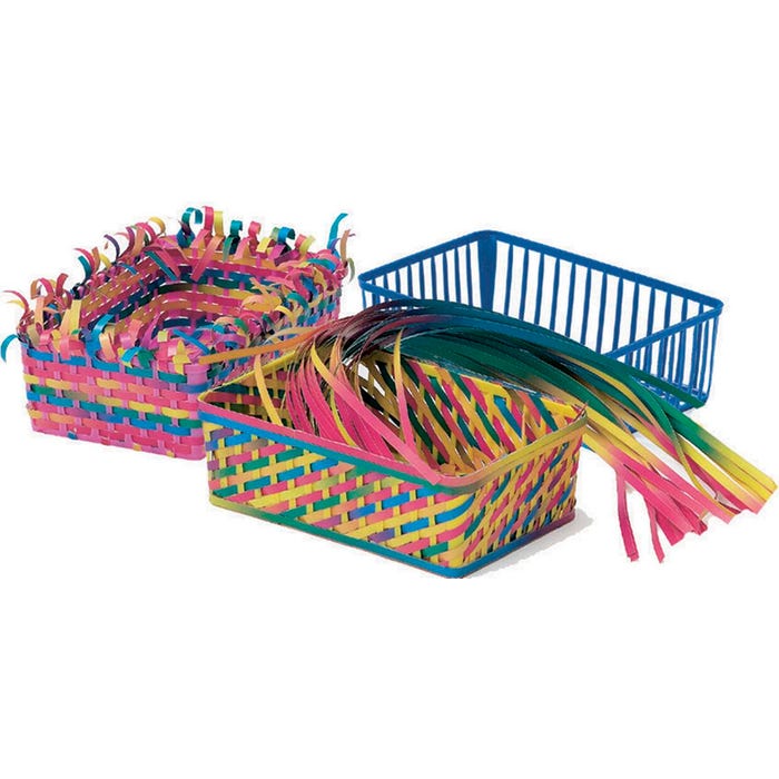 Roylco Plastic Weaving Basket with 150 Weaving Strips, 6 1/2 x 4-1/2 x 2-1/4 Inches, Assorted Color, Pack of 12