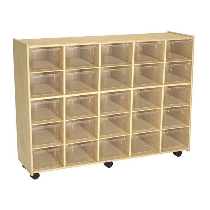Childcraft Mobile Cubby Storage Unit, 25 Clear Bins, 47-3/4 x 14-1/4 x 36 Inches