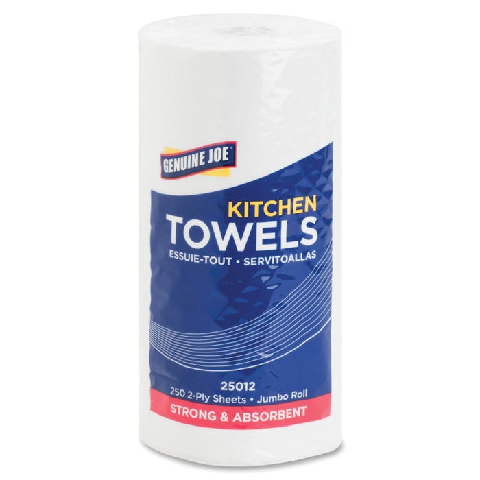 Genuine Joe Perforated Roll Towels, White, Pack of 12