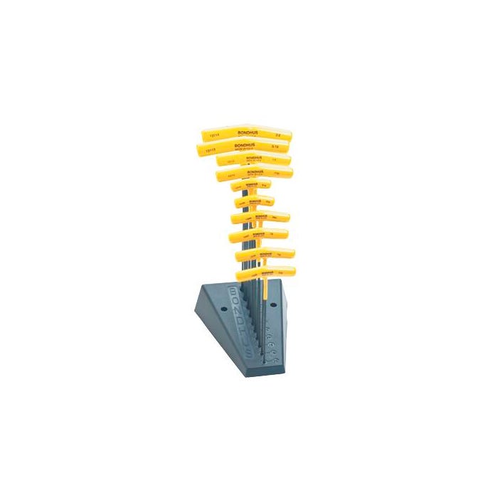 BONDHUS 8-Piece Hex End T-Handle Wrench Set with Stand- Metric, 2 - 10 mm, Protanium Steel, Red, Set of 8