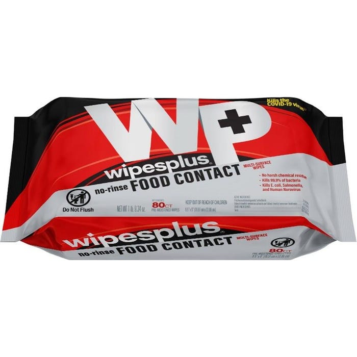 CFS Brands WipesPlus Food Contact Sanitizing Wipes, Resealable Refill Pack, 80 Count, Pack of 12