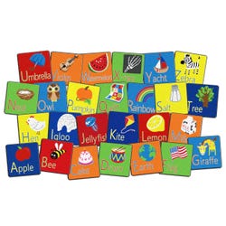Flagship Carpets Alphabet Seating Carpet Squares, 16 x 16 Inches, Set of 26, Item Number 1549594