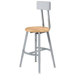 National Public Seating Titan Stool, Wood Seat, 18-26 Inch Adjustable Height, Backrest, Gray Frame, Item Number 2104712