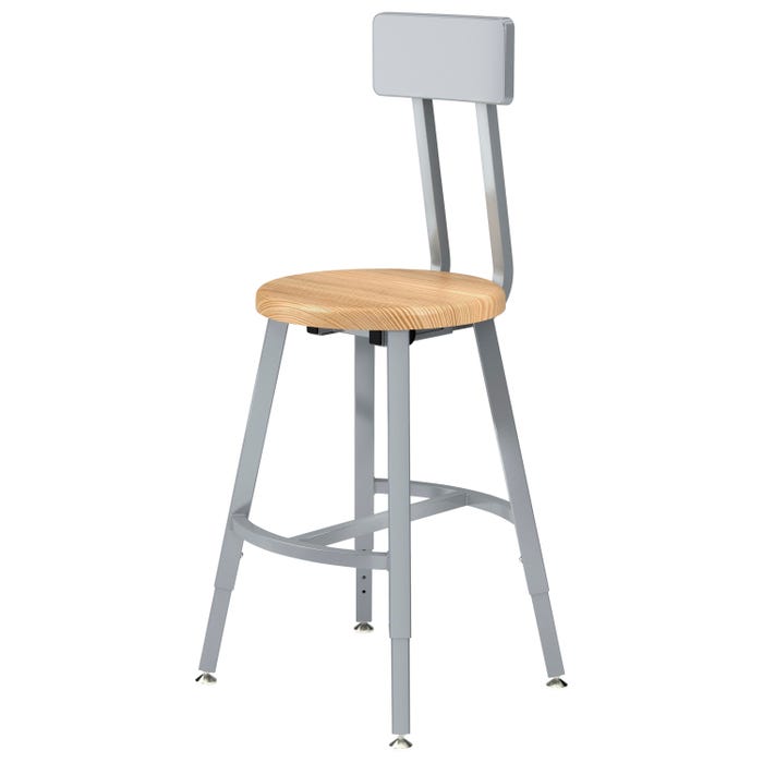National Public Seating Titan Stool, Wood Seat, 18-26 Inch Adjustable Height, Backrest, Gray Frame