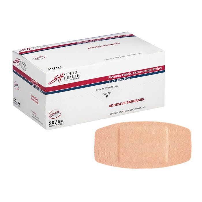 School Health Flexible Extra Large Strips Adhesive Bandage,2 x 4 inches, Fabric, Box of 50