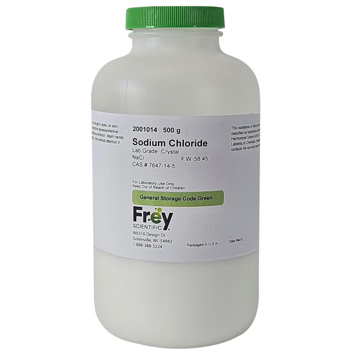 Frey Scientific Sodium Chloride Crystals, Lab Grade, 500 Grams
