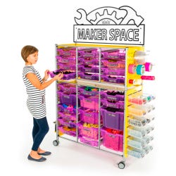 TeacherGeek Ultimate STEAM Maker Activity Cart, Grape with Makerspace Sign, Item Number 2021423
