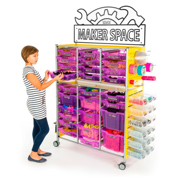 TeacherGeek Ultimate STEAM Maker Activity Cart, Grape with Makerspace Sign