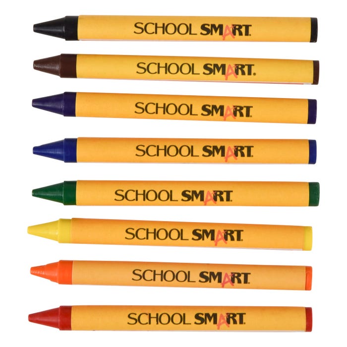 School Smart Crayons, Standard Size, Assorted Colors, Set of 8