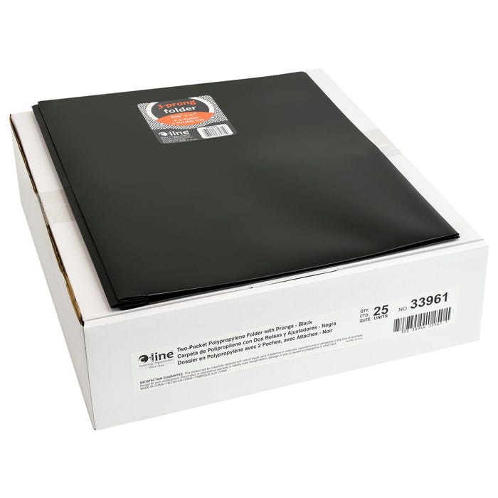 C-Line 2-Pocket Poly Portfolio with Prongs, Black, Pack of 25