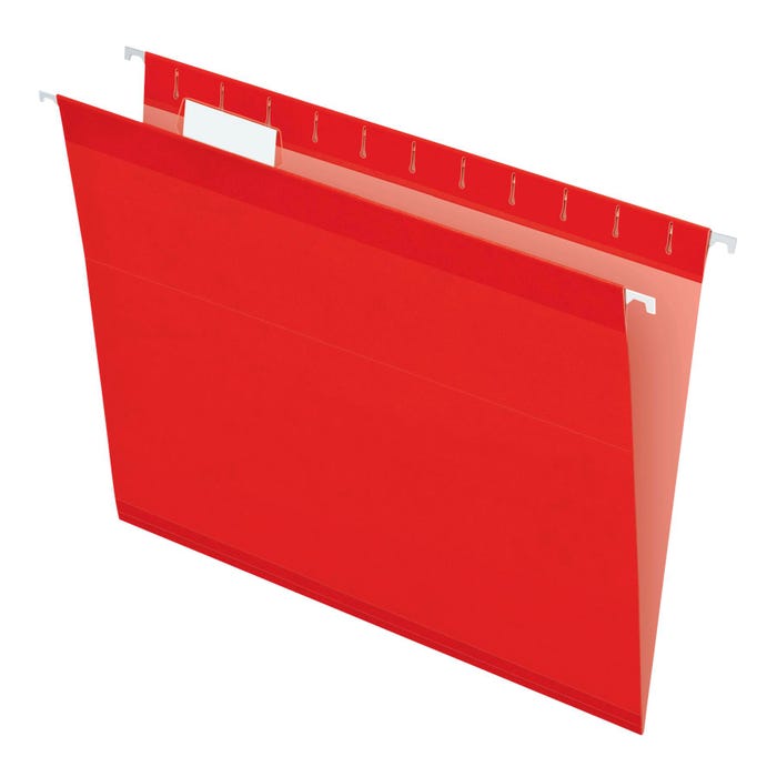 Pendaflex Reinforced Hanging File Folders, 1/5 Cut Tabs, Letter Size, Red, Pack of 25