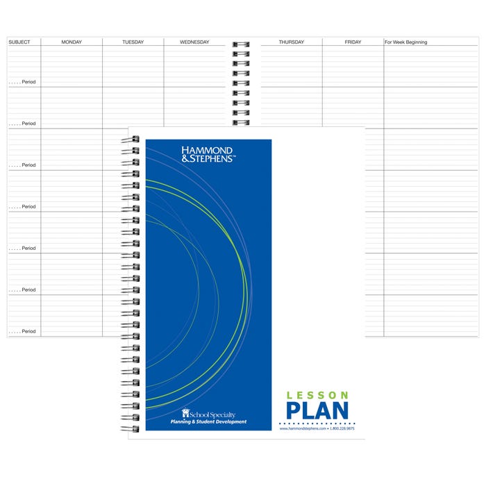 Hammond & Stephens Objective Lesson Plan Book, 8-1/2 x 11 Inches, 7 Subjects, 40 Week, Green/ Blue