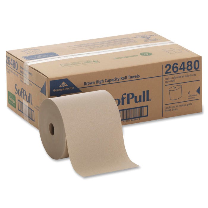 Georgia Pacific SofPull Mechanical Hardwound Roll Towel, 1-Ply, Paper, Brown, Pack of 6