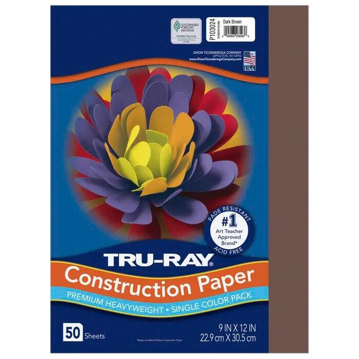 Tru-Ray Sulphite Construction Paper, 9 x 12 Inches, Dark Brown, 50 Sheets