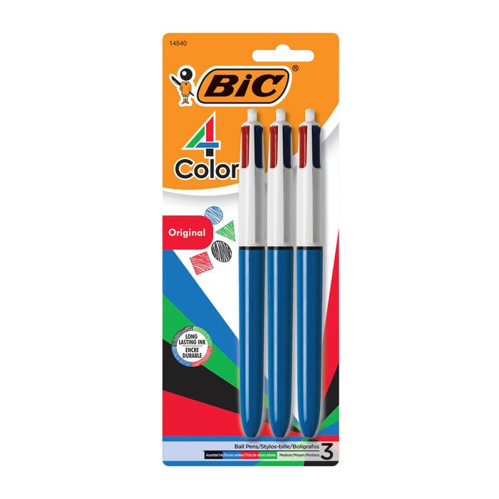 BIC 4-Color Business Pens, Medium Point, Assorted Ink Colors, Pack of 3