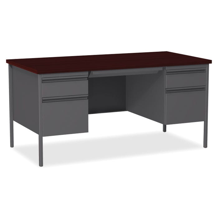 Lorell Mahogany Laminate Fortress Series, Double Pedestal Desk, 60 x 30 x 29-1/2 Inches, Mahogany/Charcoal