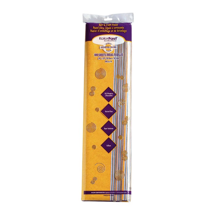 Kolorfast Non-Bleeding Craft Tissue Paper, 20 x 30 Inches, Assorted Colors, Pack of 100