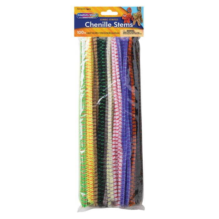 Creativity Street Jumbo Striped Chenille Stems, 1/4 x 12 Inches, Various Colors, Set of 100