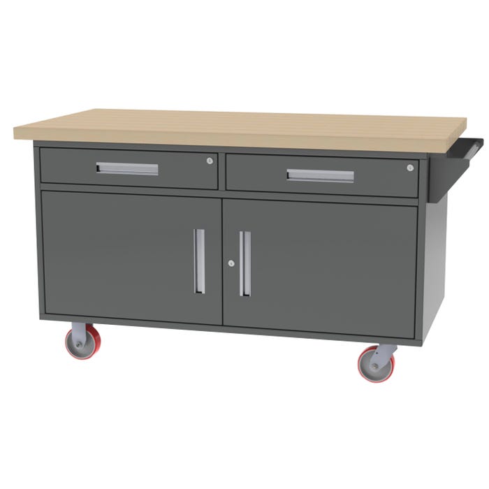 Greene 2 Drawer Double Door Mobile Workbench, 60 x 30 x 34 Inches