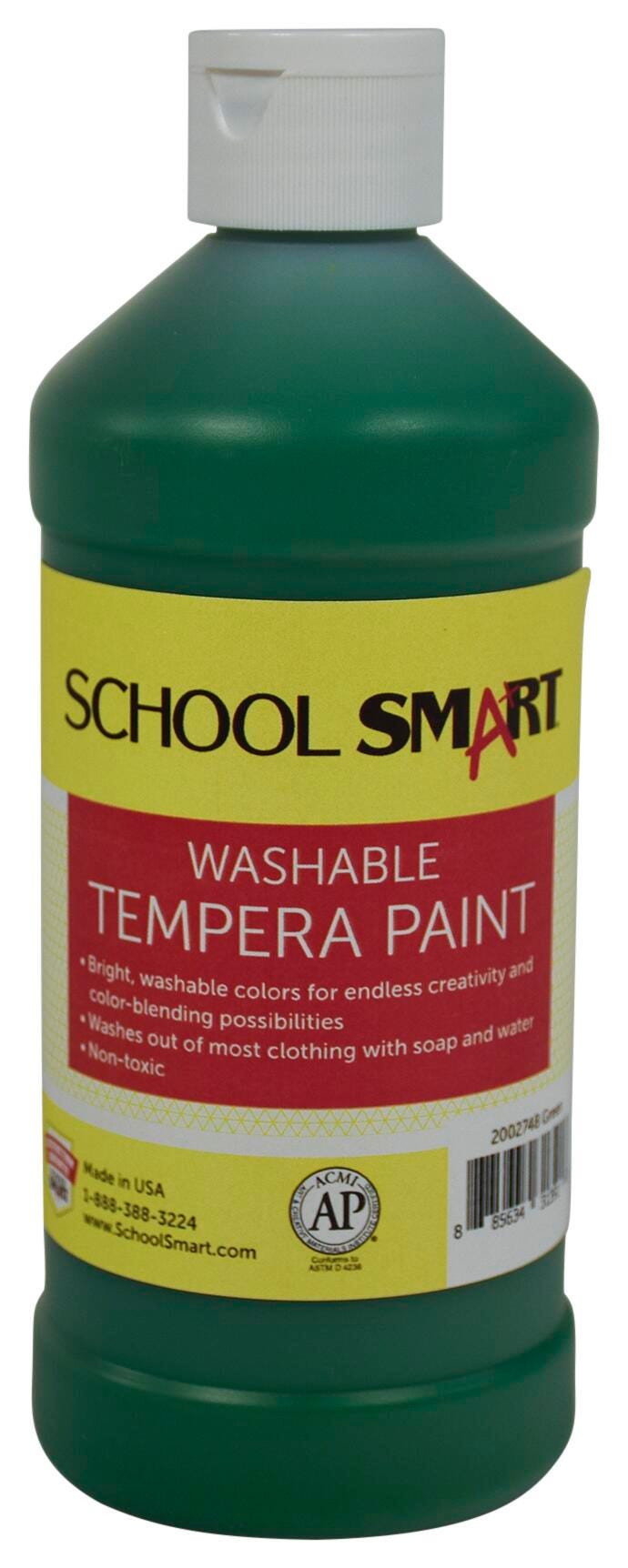 School Smart Washable Tempera Paint, Green, 1 Pint Bottle Item Number 2002748