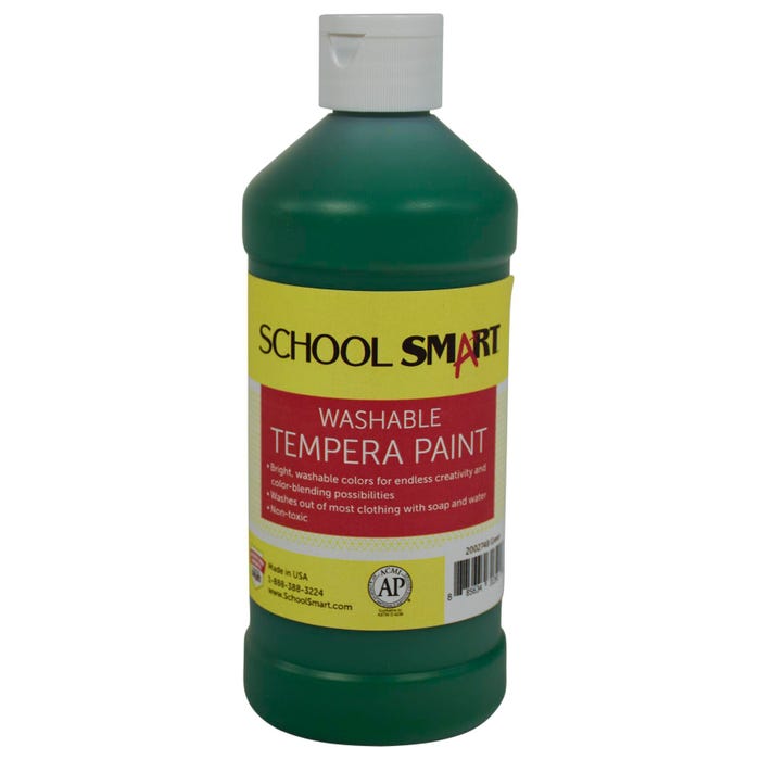 School Smart Washable Tempera Paint, Green, 1 Pint Bottle