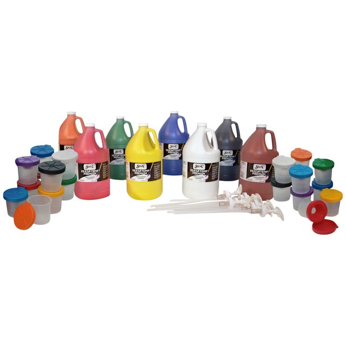 Sax Versatemp Premium Deluxe Tempera Paint Kit with Pumps and Cups, Assorted Colors, Set of 36