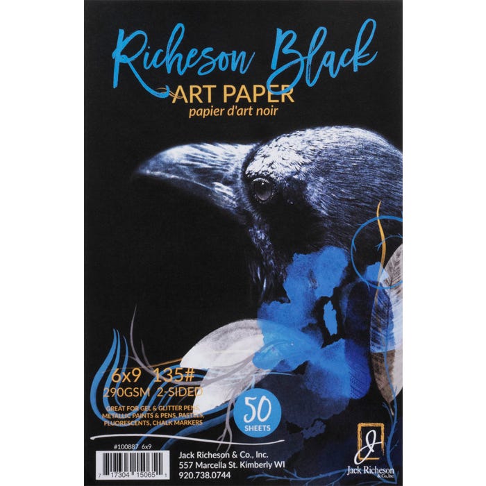 Jack Richeson Art Paper, 6 x 9 Inches, 135 lb, Black, 50 Sheets