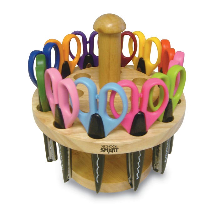 School Smart Paper Edger Scissor Set with Stand, Assorted Designs, Pack of 24