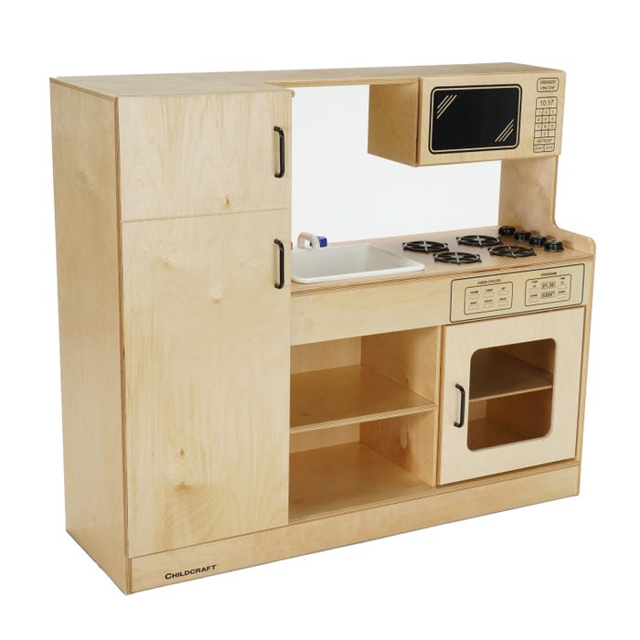 Childcraft See-Thru Center Play Kitchen, Wooden, 47-3/4 x 16 x 41 Inches