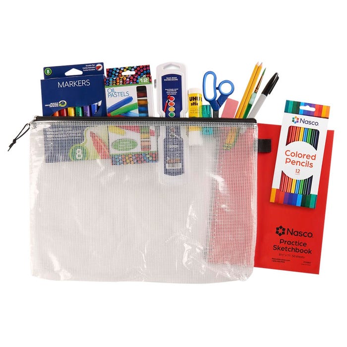 Nasco Middle School Art Kit in a Bag with Sketchbook, 13 Pieces