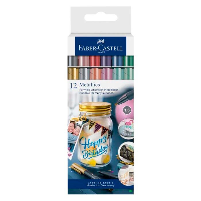 Faber Castell Creative Studio Metallic Markers, Assorted Colors, Box of 12