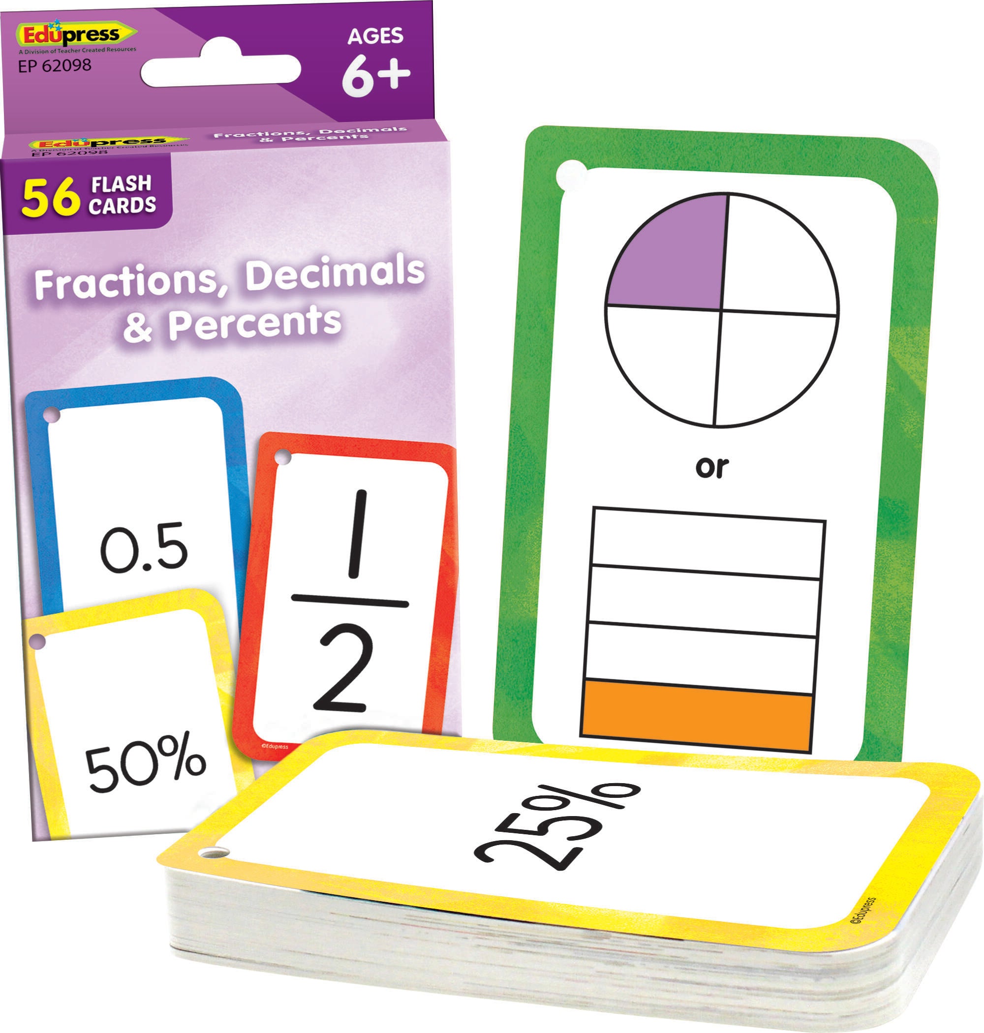 Image for Teacher Created Resources Fractions, Decimals, & Percents Flash Cards, Set of 56 from School Specialty