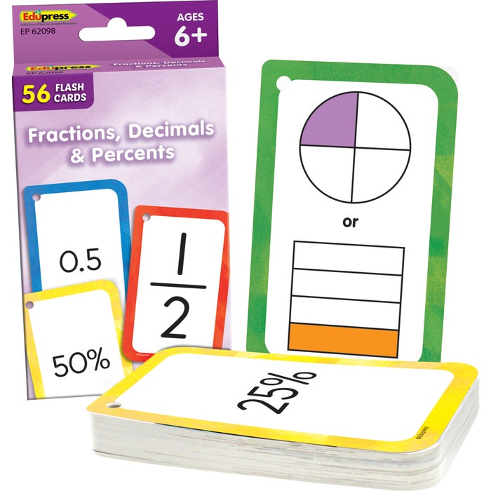 Edupress Fractions, Decimals, & Percents Flash Cards, Set of 56