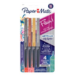 Image for Paper Mate Flair Felt Tip Pens, Medium Point, 0.7 mm, Assorted Metallic City Lights Colors, Set of 4 from School Specialty