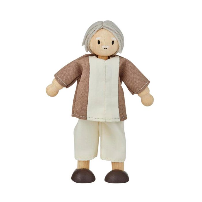 PlanToys Wood Grandfather Doll, Fair Skin Tone