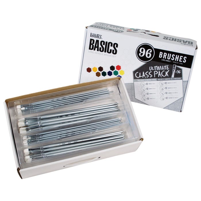Liquitex Basic White Synthetic Long Hardwood Handle Value Brush Set, Assorted Size, Set of 96