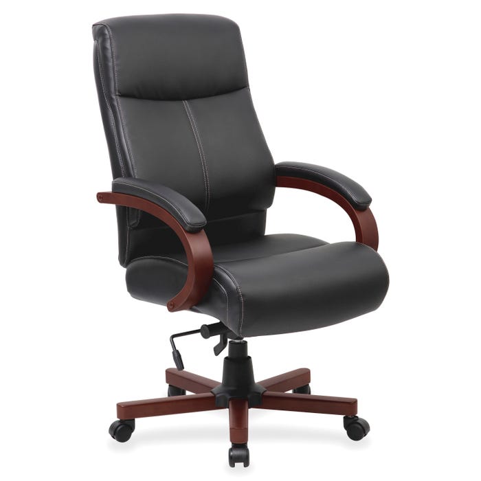 Lorell Executive High Back Leather Chair, 27 x 31 x 47 Inches, Black, Cherry