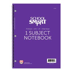 School Smart Wide Ruled Spiral Notebook, 8 x 10-1/2 Inches, 1 Subject, Purple, 70 Sheets 2136681