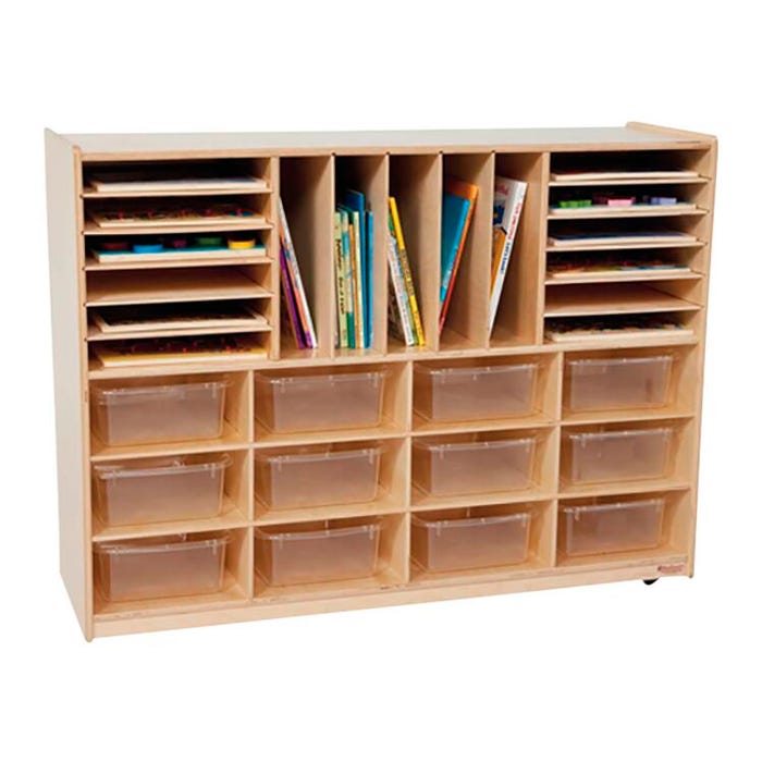 Wood Designs Handy Storage Multi-Sectioned Cubby Unit, 12 Clear Trays, Plywood, 48 x 15 x 38 Inches