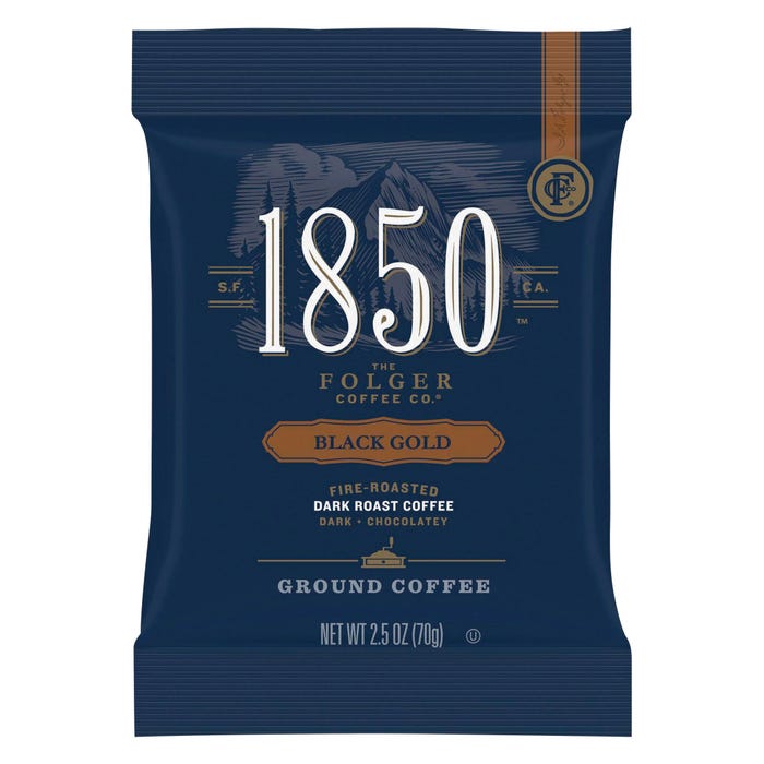 Folgers 1850 Black Gold Dark Roast Ground Coffee, 2.5 Ounces, Pack of 24