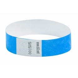 SICURIX Tear-Resistant Waterproof Security Wristband, 10 x 3/4 Inches, Tyvek, Blue, Pack of 100 077817